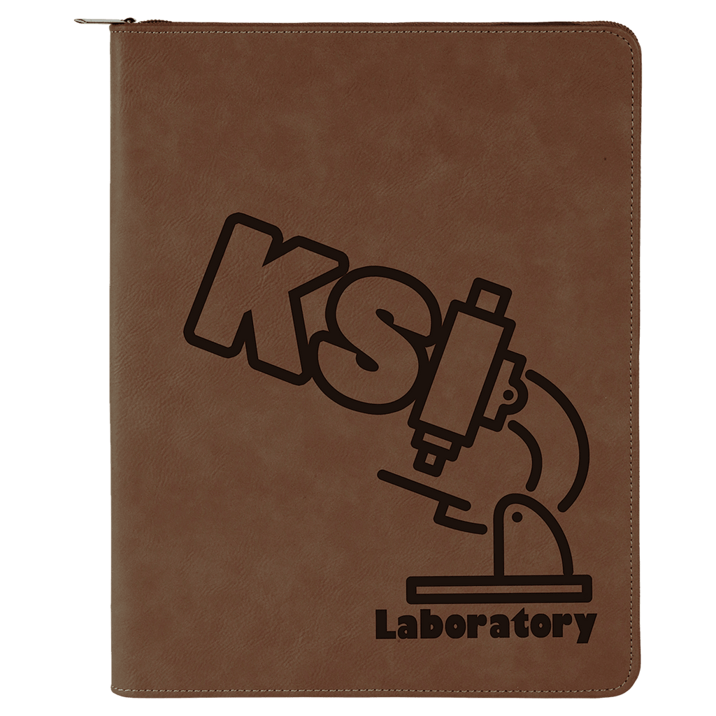 Dark Brown 9 1/2" x 12" with Zipper Laserable Leatherette Portfolio with Notepad