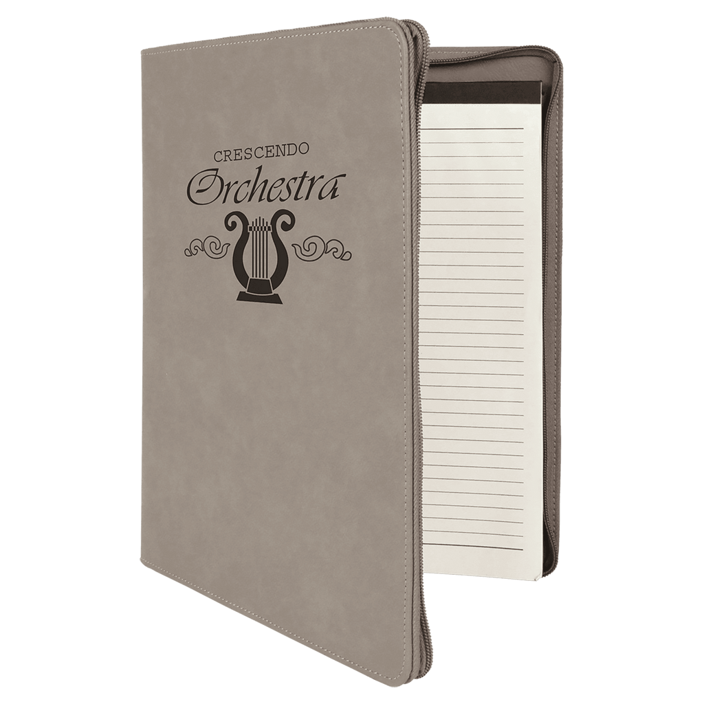 Gray 9 1/2" x 12" Light Brown w/ Zipper Laserable Leatherette Portfolio with Notepad