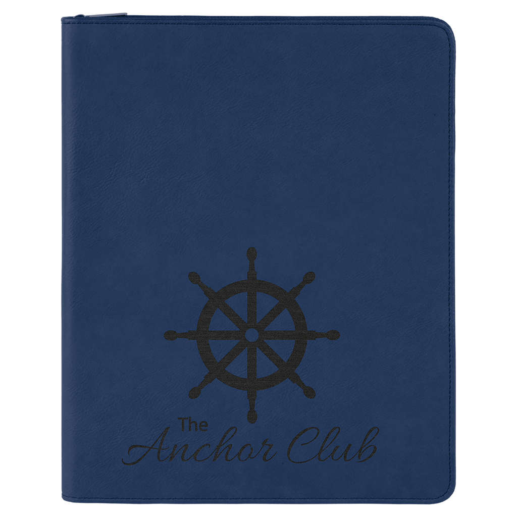 Blue/Black 9 1/2" x 12" with Zipper Laserable Leatherette Portfolio with Notepad