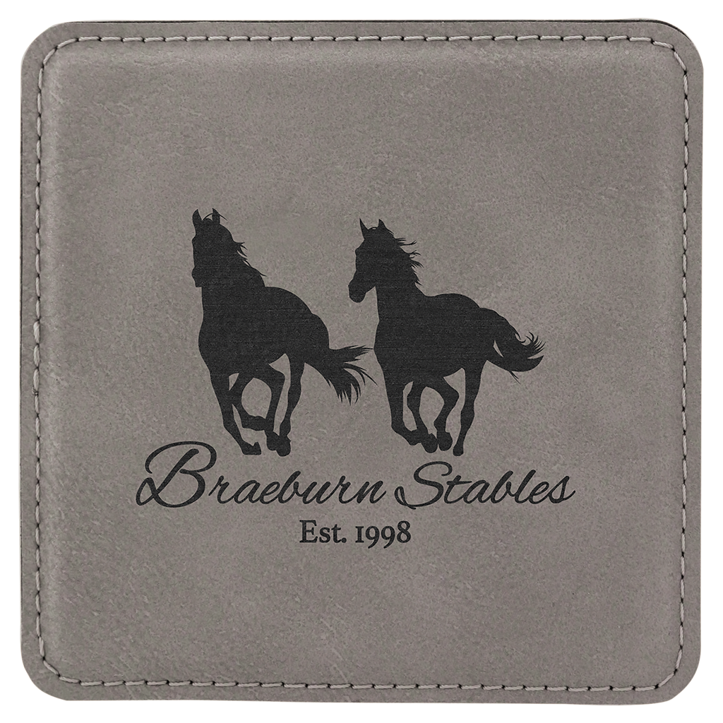Gray 4" x 4" Square Laserable Leatherette Coaster