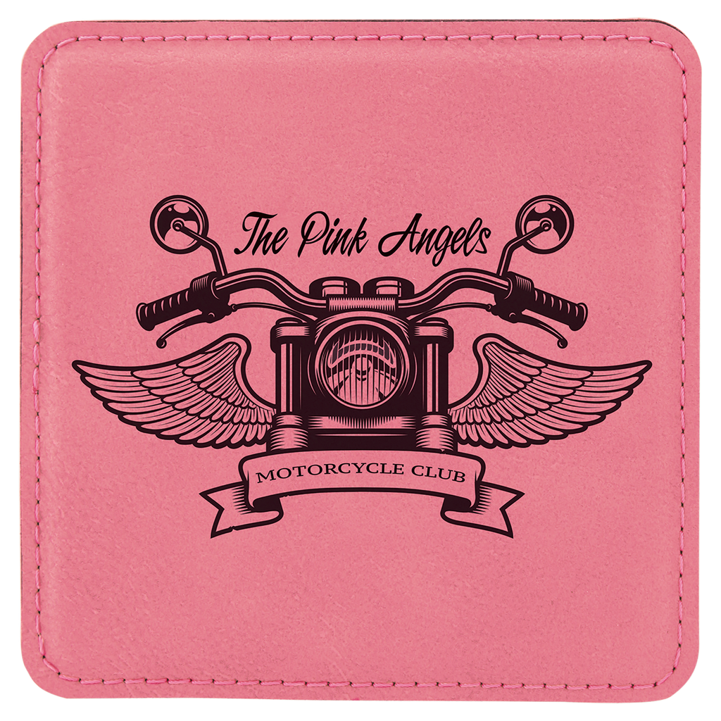 Pink 4" x 4" Square Laserable Leatherette Coaster