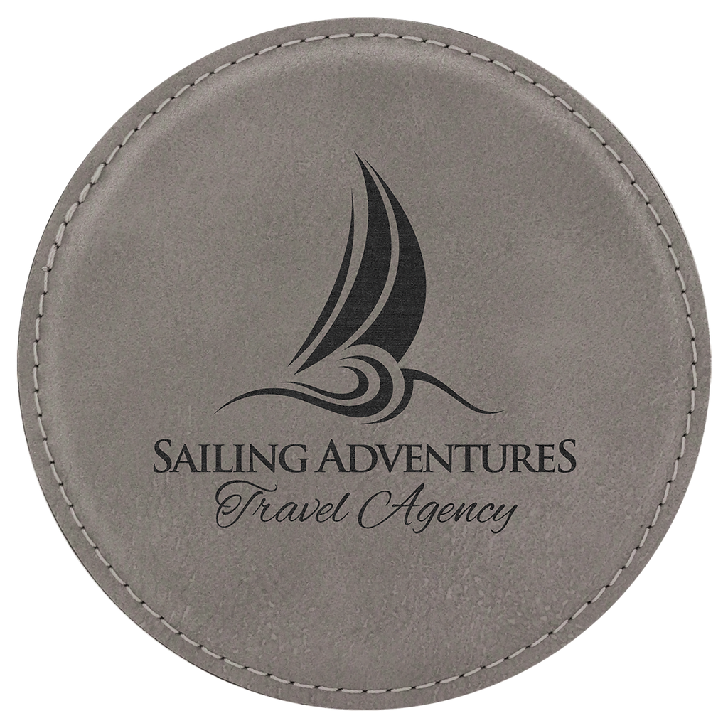 Gray 4" Round Laserable Leatherette Coaster