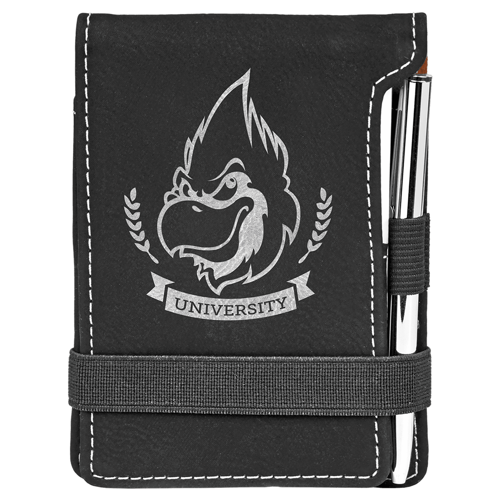 Black/Silver 3 1/4" x 4 3/4" Laserable Leatherette Mini Notepad with Pen