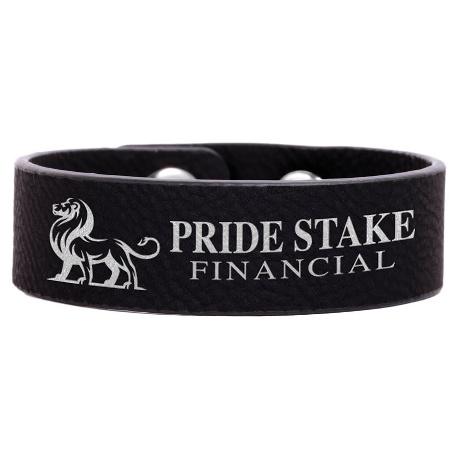 Black/Silver 8 1/2" x 3/4" Laserable Leatherette Youth Cuff Bracelet