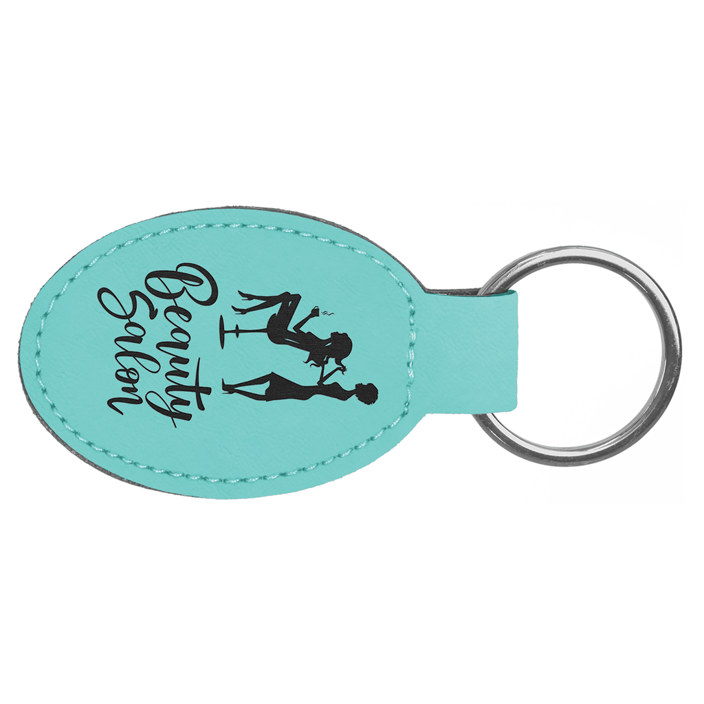 Teal 3" x 1 3/4" Laserable Leatherette Oval Keychain