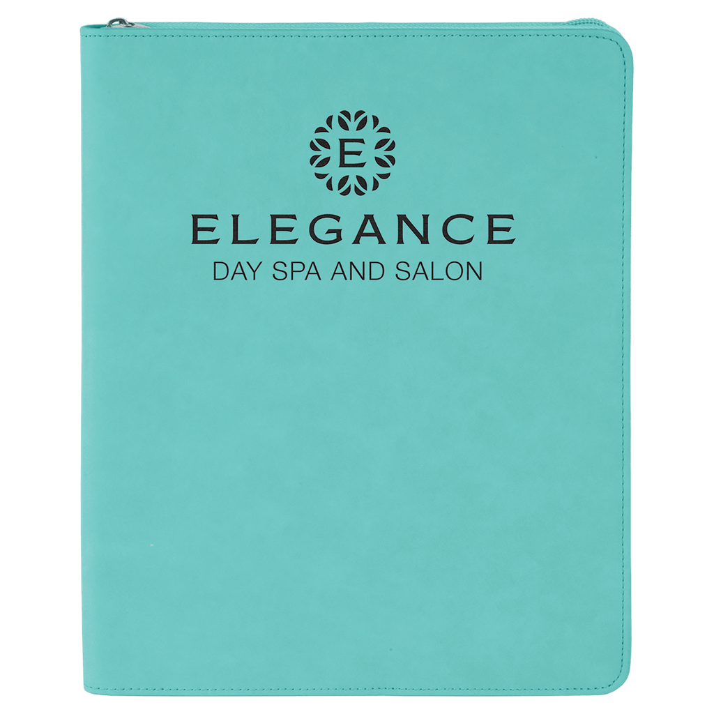 Teal 9 1/2" x 12" with Zipper Laserable Leatherette Portfolio with Notepad