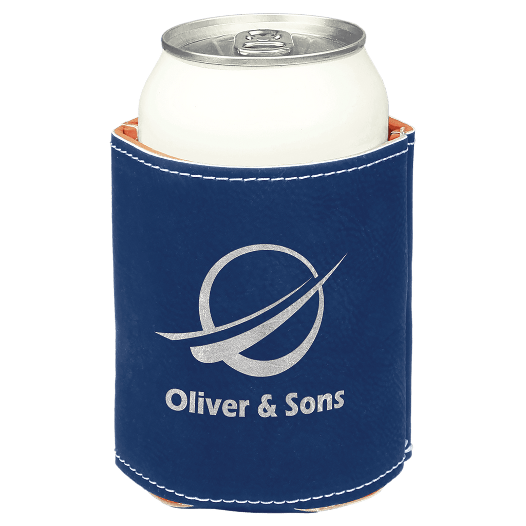 Blue/Silver 3 3/4" Laserable Leatherette Beverage Holder