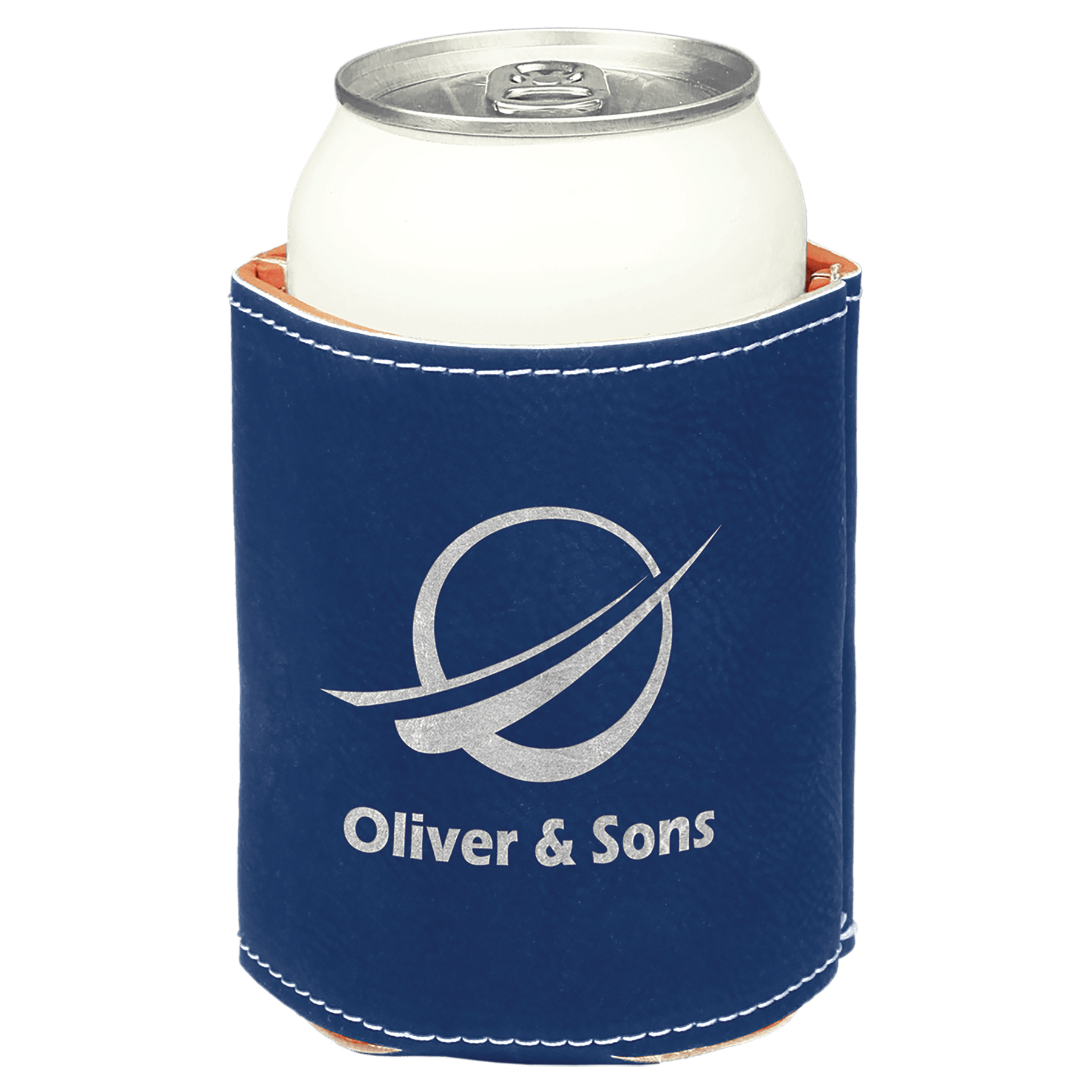 Blue/Silver 3 3/4" Laserable Leatherette Beverage Holder