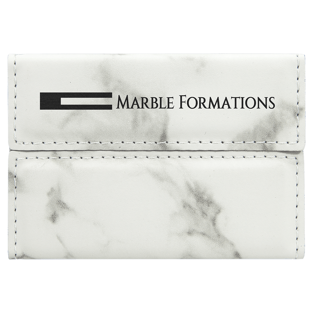 White Marble 3 3/4" x 2 3/4" Laserable Leatherette Hard Business Card Holder