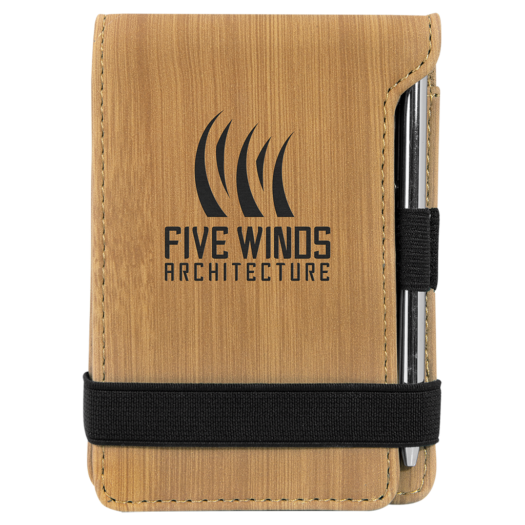 Bamboo 3 1/4" x 4 3/4" Laserable Leatherette Mini Notepad with Pen