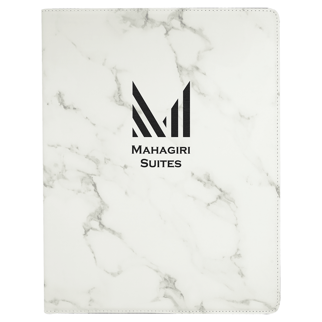White Marble 9 1/2" x 12" Laserable Leatherette Portfolio with Notepad