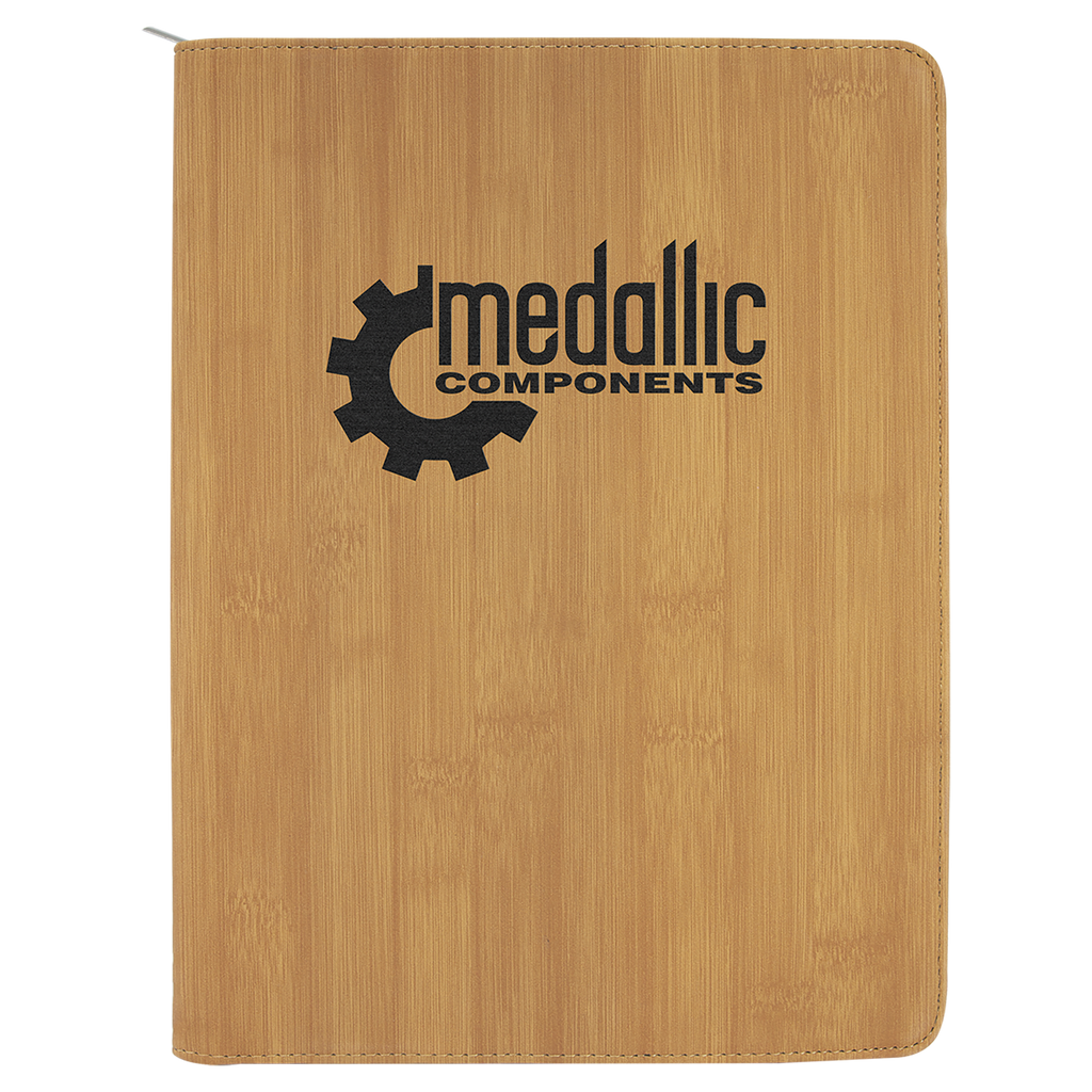 Bamboo 9 1/2" x 12" with Zipper Laserable Leatherette Portfolio with Notepad