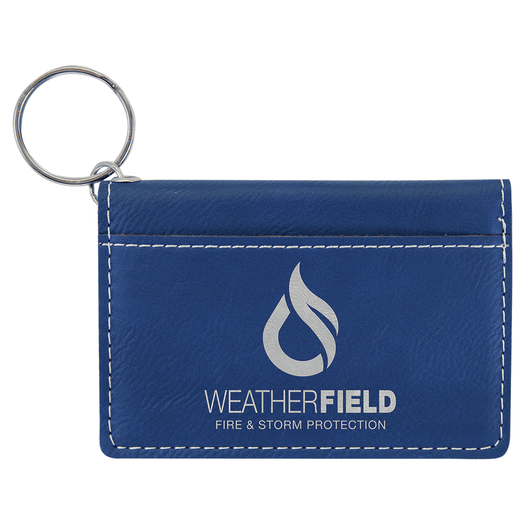 Blue/Silver 4 1/4" x 3" Laserable Leatherette Keychain ID Holder