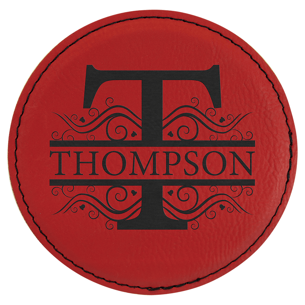 Red 4" Round Laserable Leatherette Coaster