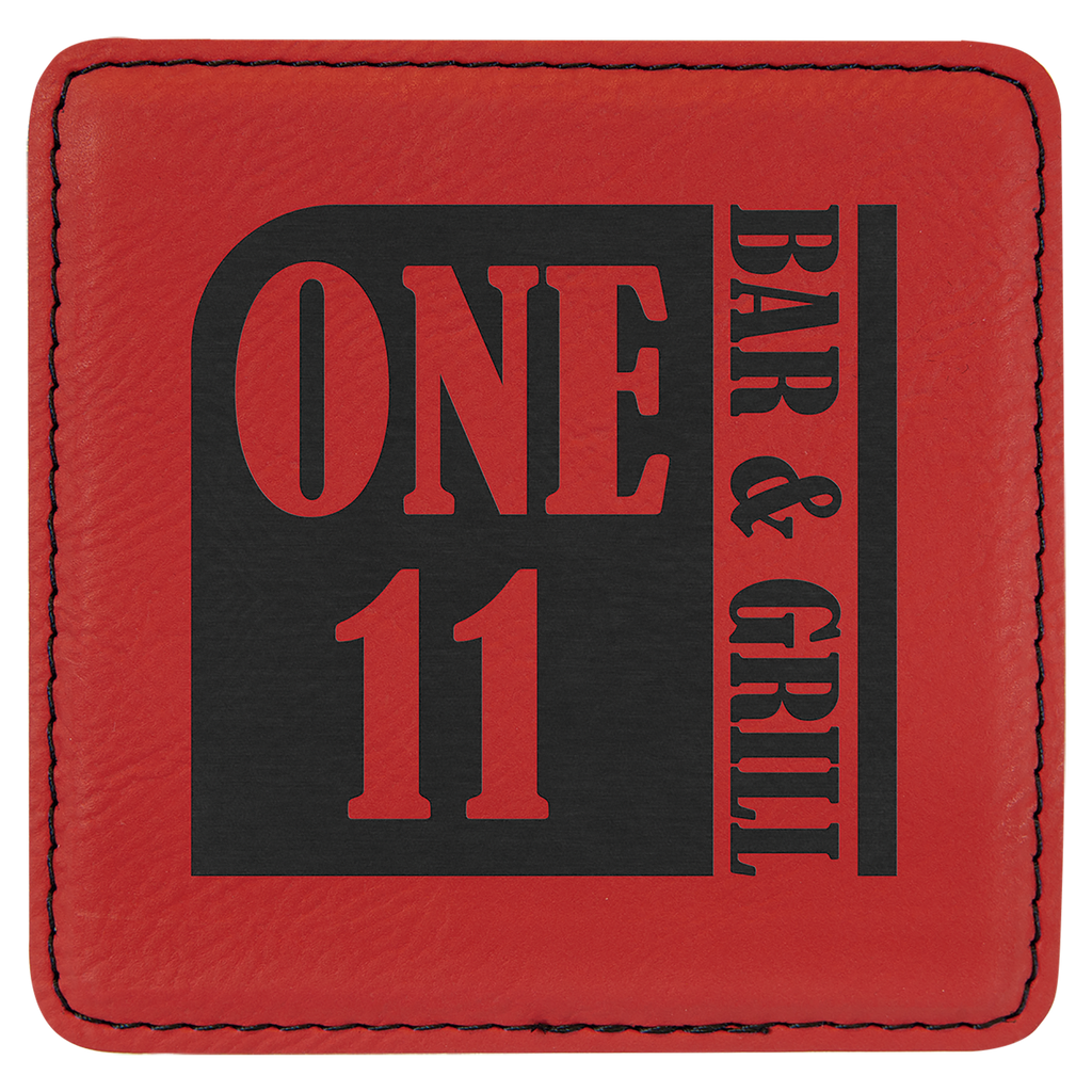 Red 4" x 4" Square Laserable Leatherette Coaster