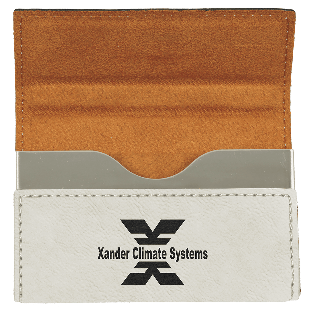 White 3 3/4" x 2 3/4" Laserable Leatherette Hard Business Card Holder