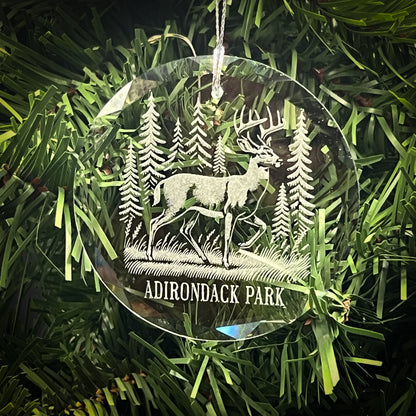 Deer in a Forest - Clear Glass Ornament