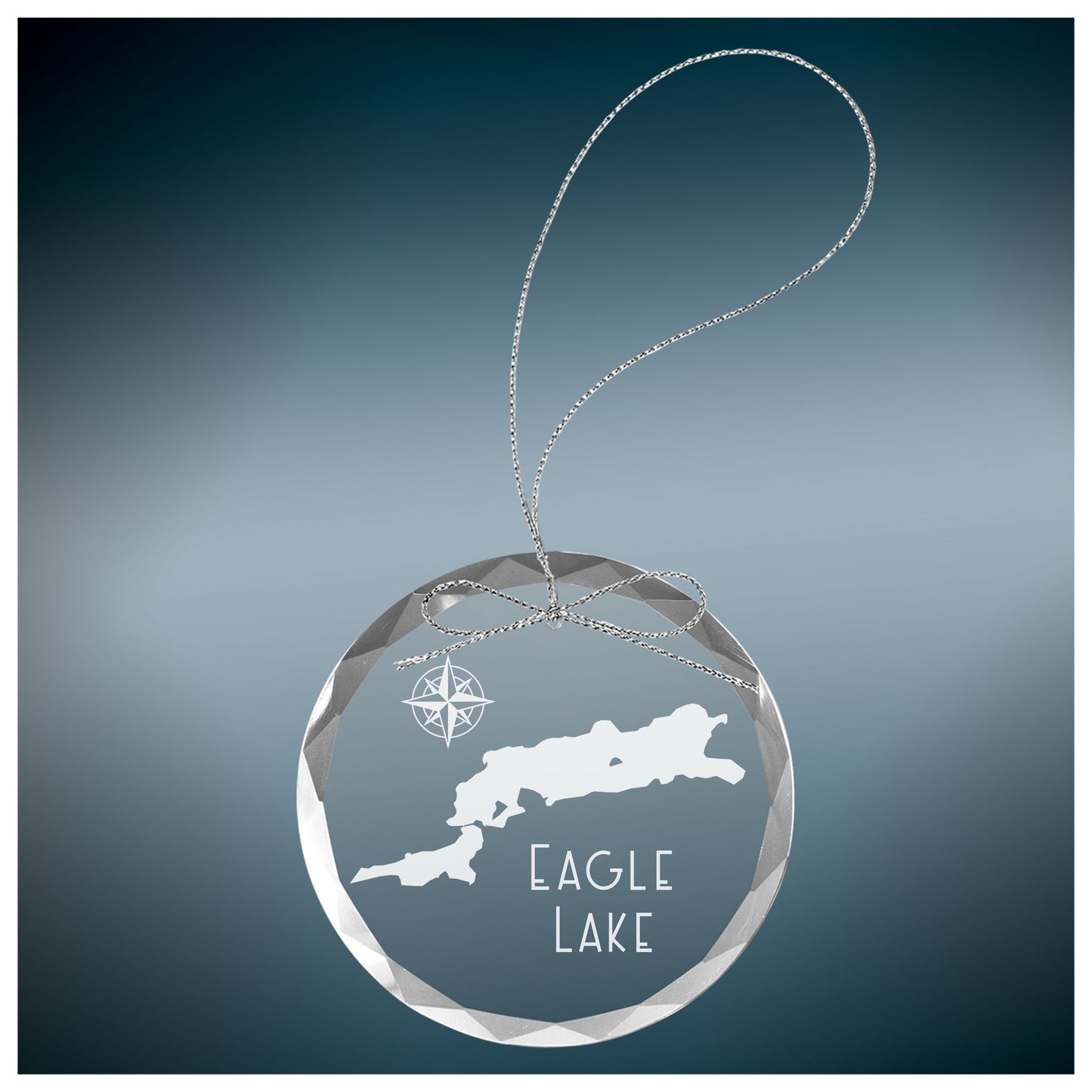 Eagle Lake New York  3 1/4" Round Clear Glass Ornament