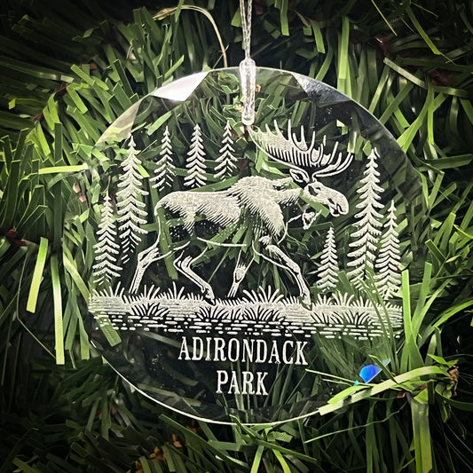 Moose in a Forest - Clear Glass Ornament