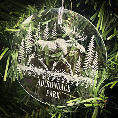 Moose in a Forest - Clear Glass Ornament