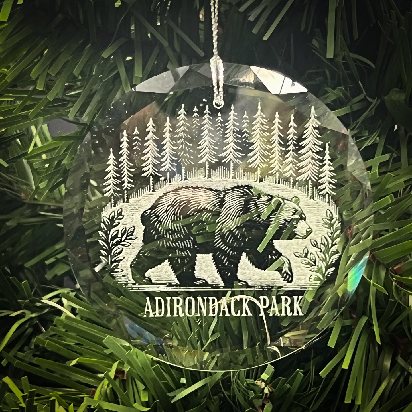 Bear in a Forest - Clear Glass Ornament