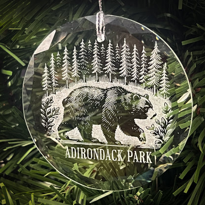 Bear in a Forest - Clear Glass Ornament