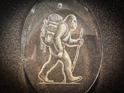 Bigfoot Hiking Glass Ornament