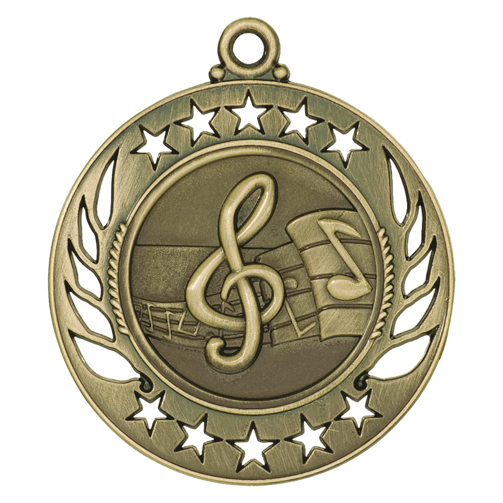 Antique Gold 2 1/4" Music Galaxy Medal