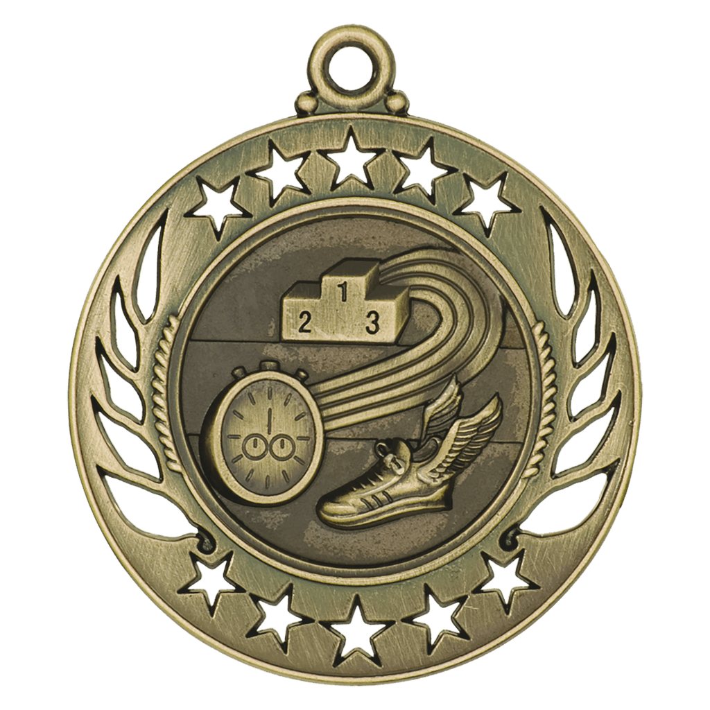 Antique Gold 2 1/4" Track Galaxy Medal