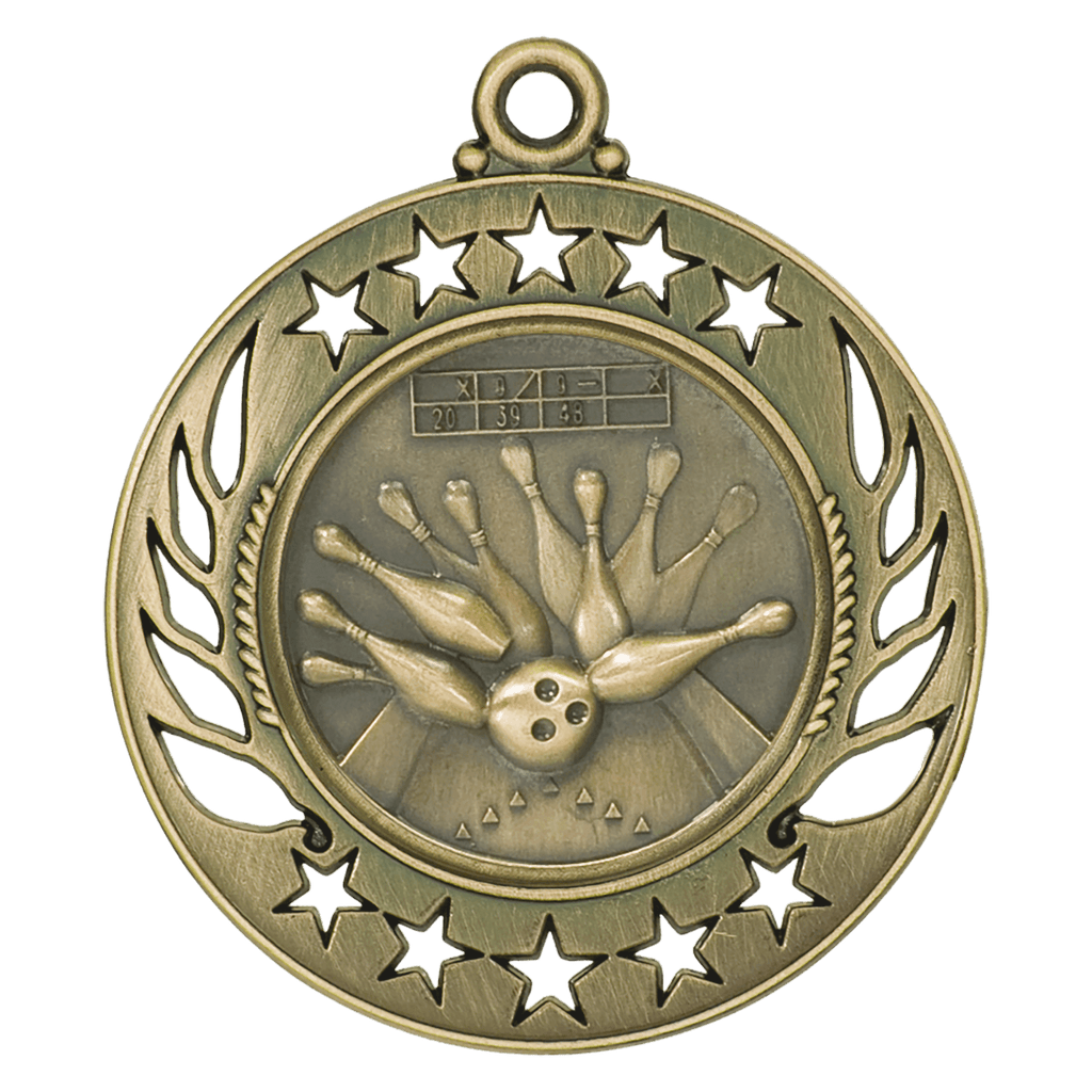 Antique Gold 2 1/4" Bowling Galaxy Medal