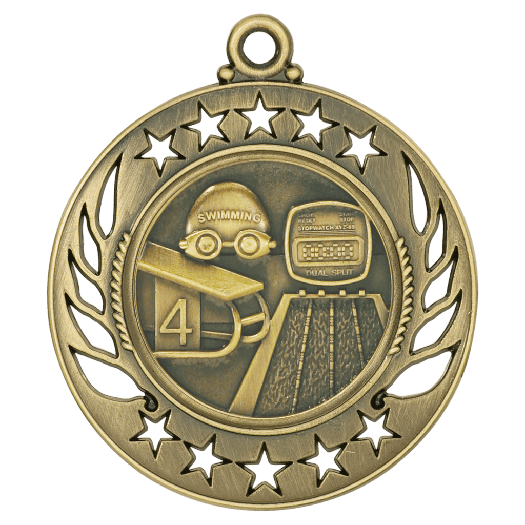 Antique Gold 2 1/4" Swimming Galaxy Medal