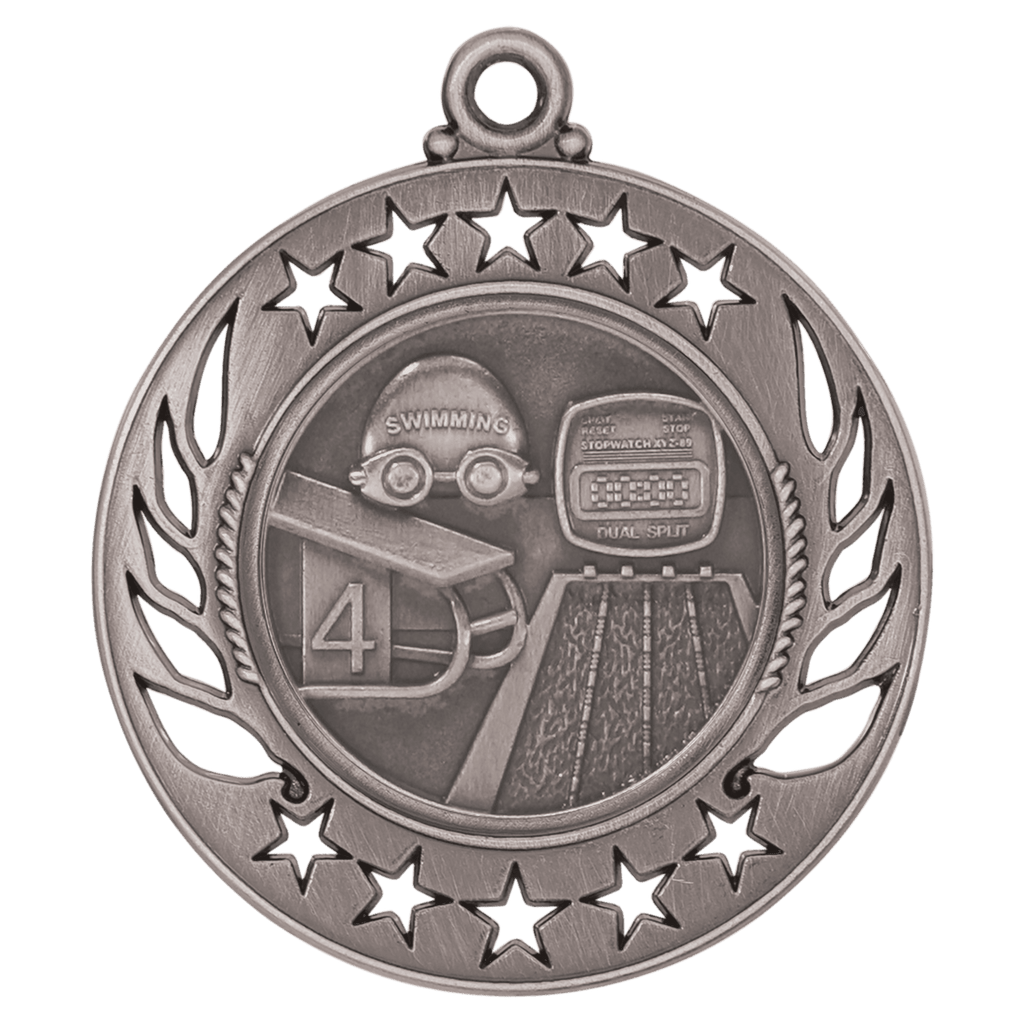 Antique Silver 2 1/4" Swimming Galaxy Medal