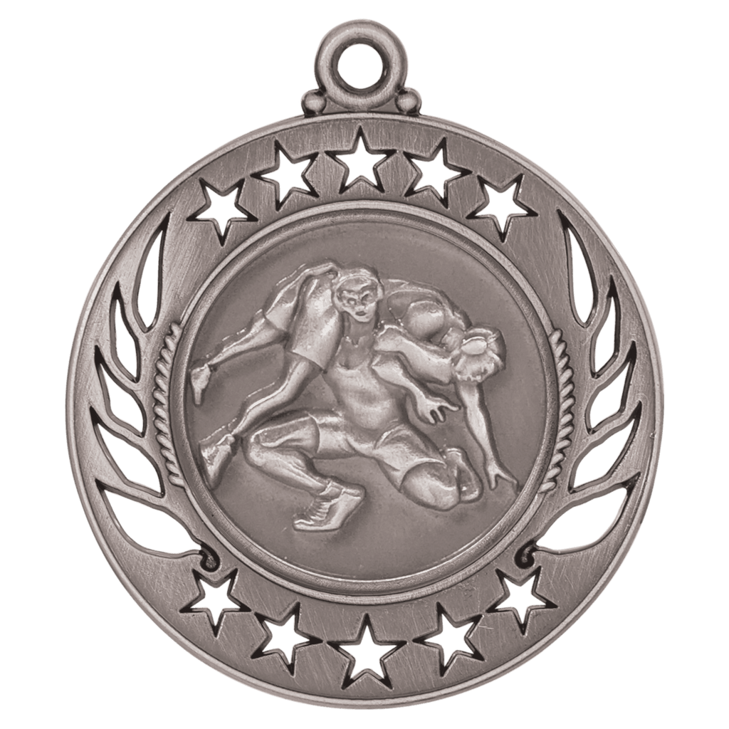 Antique Silver 2 1/4" Wrestling Galaxy Medal