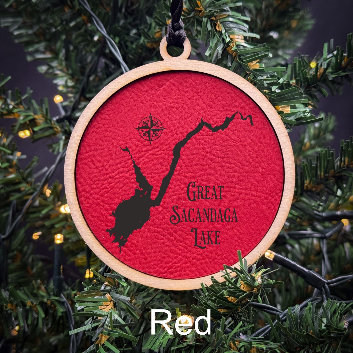 Make My Lake Ornament - 2 Layered Engraved Wood and leather