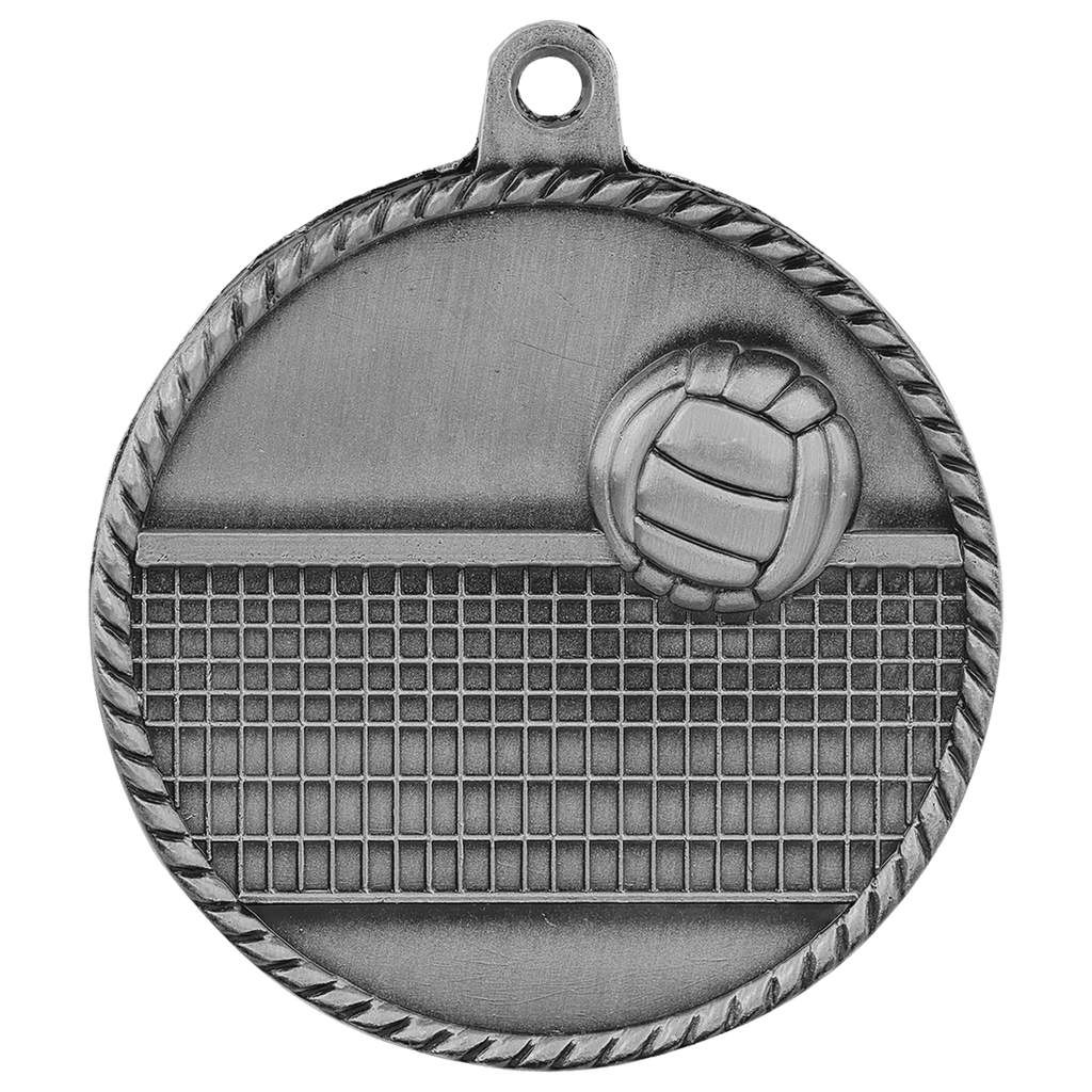 Antique Silver 2" Volleyball High Relief Medal