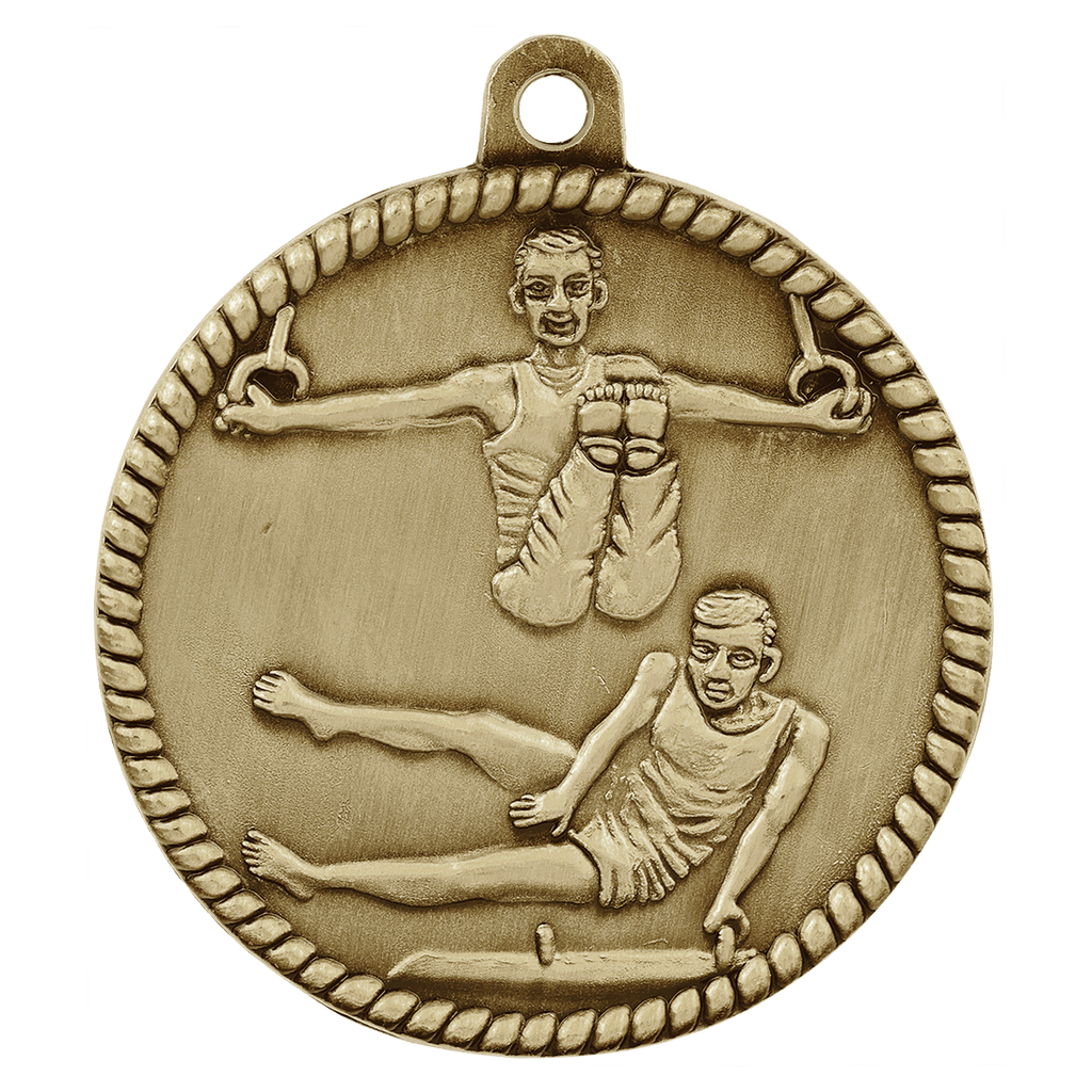 Antique Gold 2" Male Gymnastics High Relief Medal