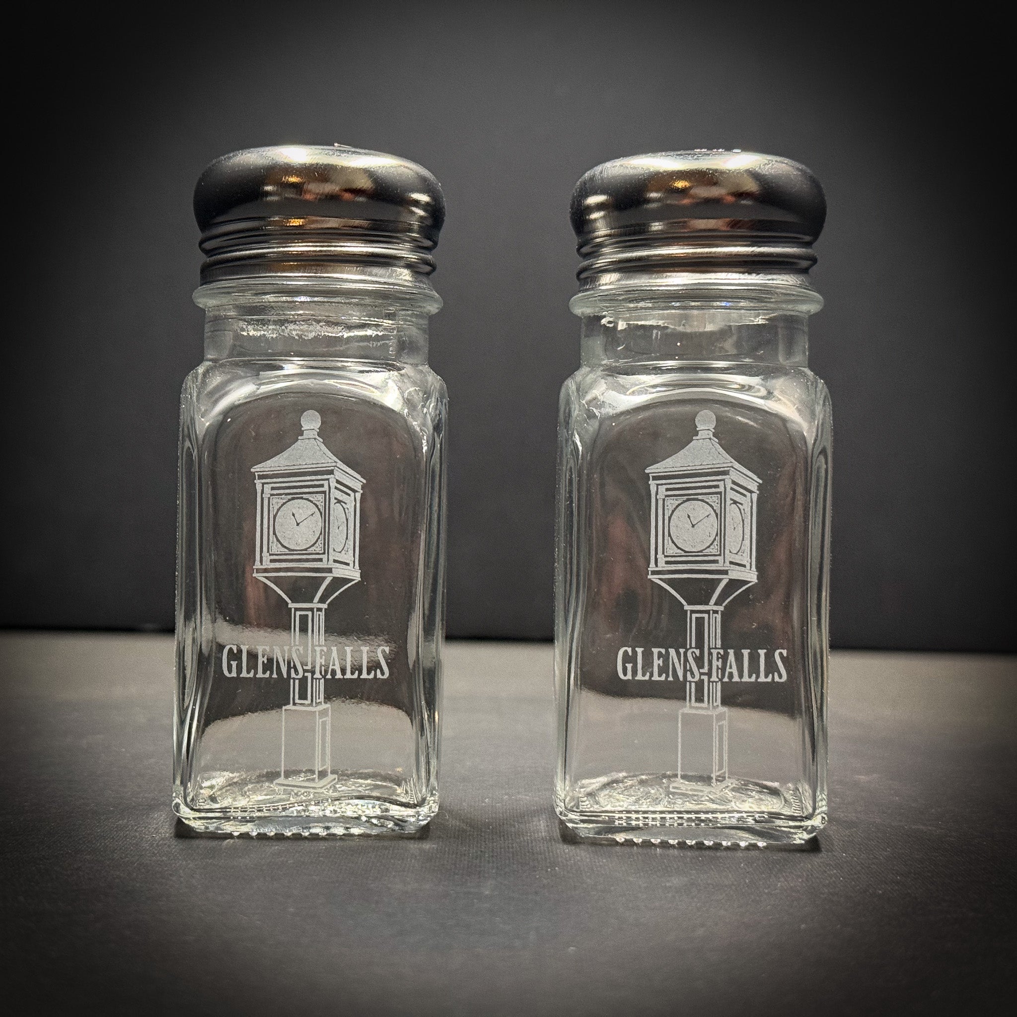 Glens Falls Clock Glass Salt and Pepper Shaker set