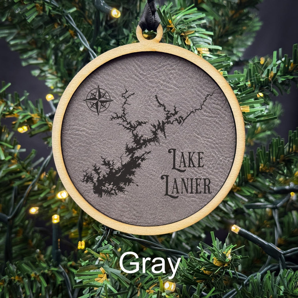 Make My Lake Ornament - 2 Layered Engraved Wood and leather