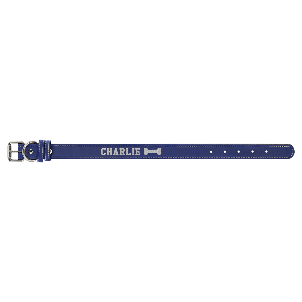 Blue/Silver Small 15" x 3/4" Laserable Leatherette Dog Collar