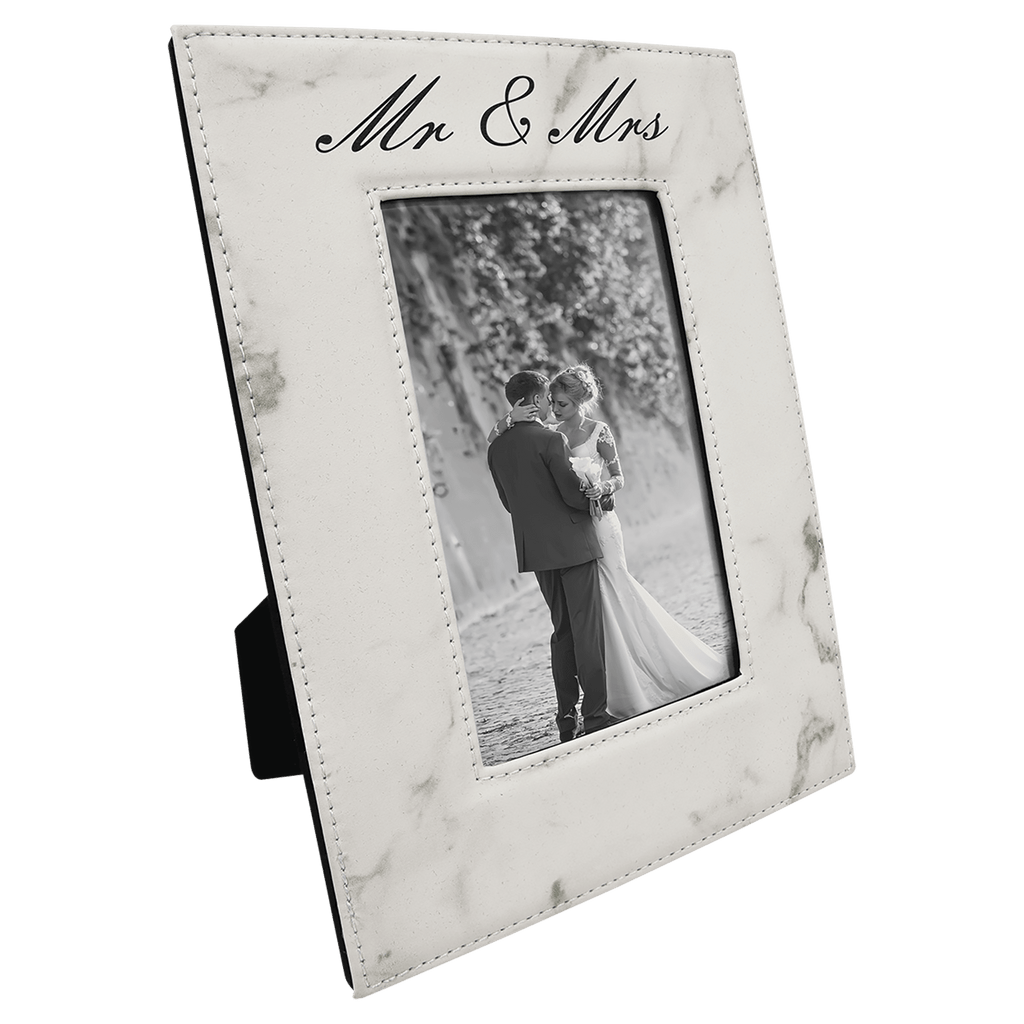 White Marble 4" x 6" Laserable Leatherette Photo Frame