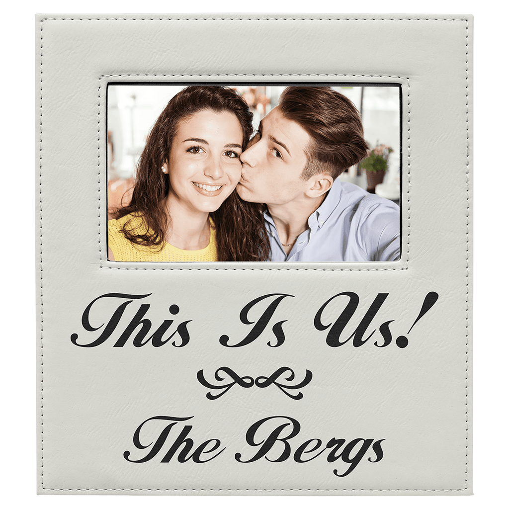 White 4" x 6" Leatherette Photo Frame with 4 1/4" x 7 7/8" Engraving Area