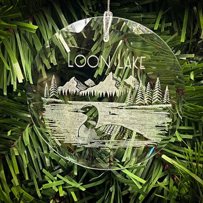 Loon an a Lake Scene Glass Ornament