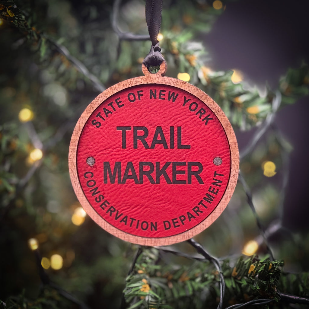 New York Trail Marker Layer Wood and Leather 2 Layer Ornament