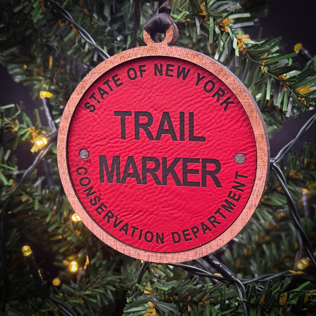 New York Trail Marker Layer Wood and Leather 2 Layer Ornament