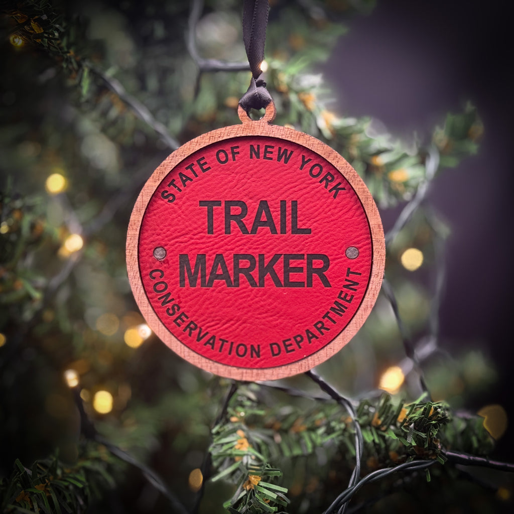New York Trail Marker Layer Wood and Leather 2 Layer Ornament