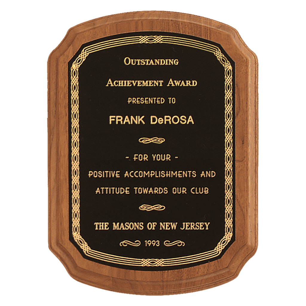 Walnut Plaque with Gold Border Laserable Black Brass 2 9" x 12" Coventry Series American Plate