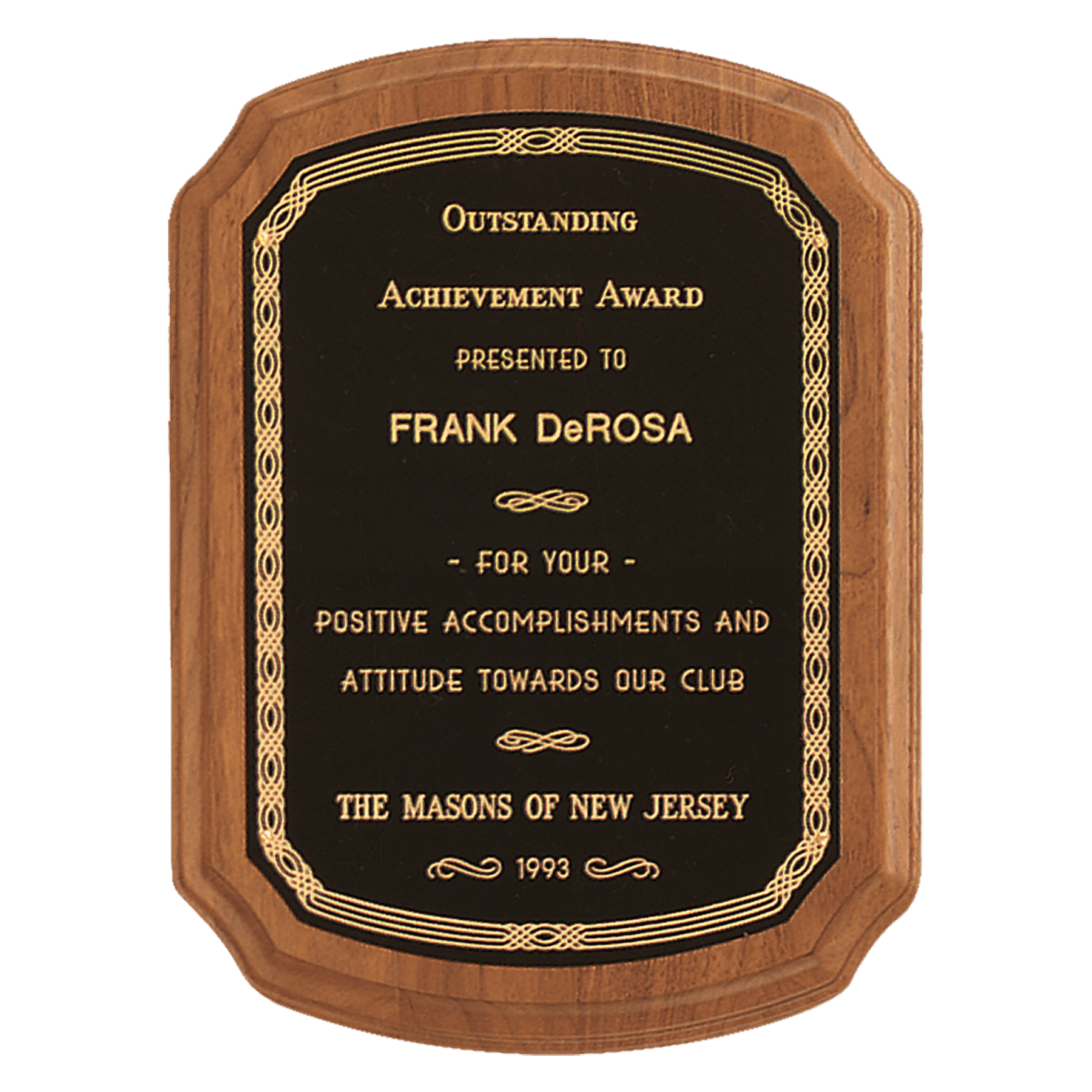 Walnut Plaque with Gold Border Laserable Black Brass 2 9" x 12" Coventry Series American Plate