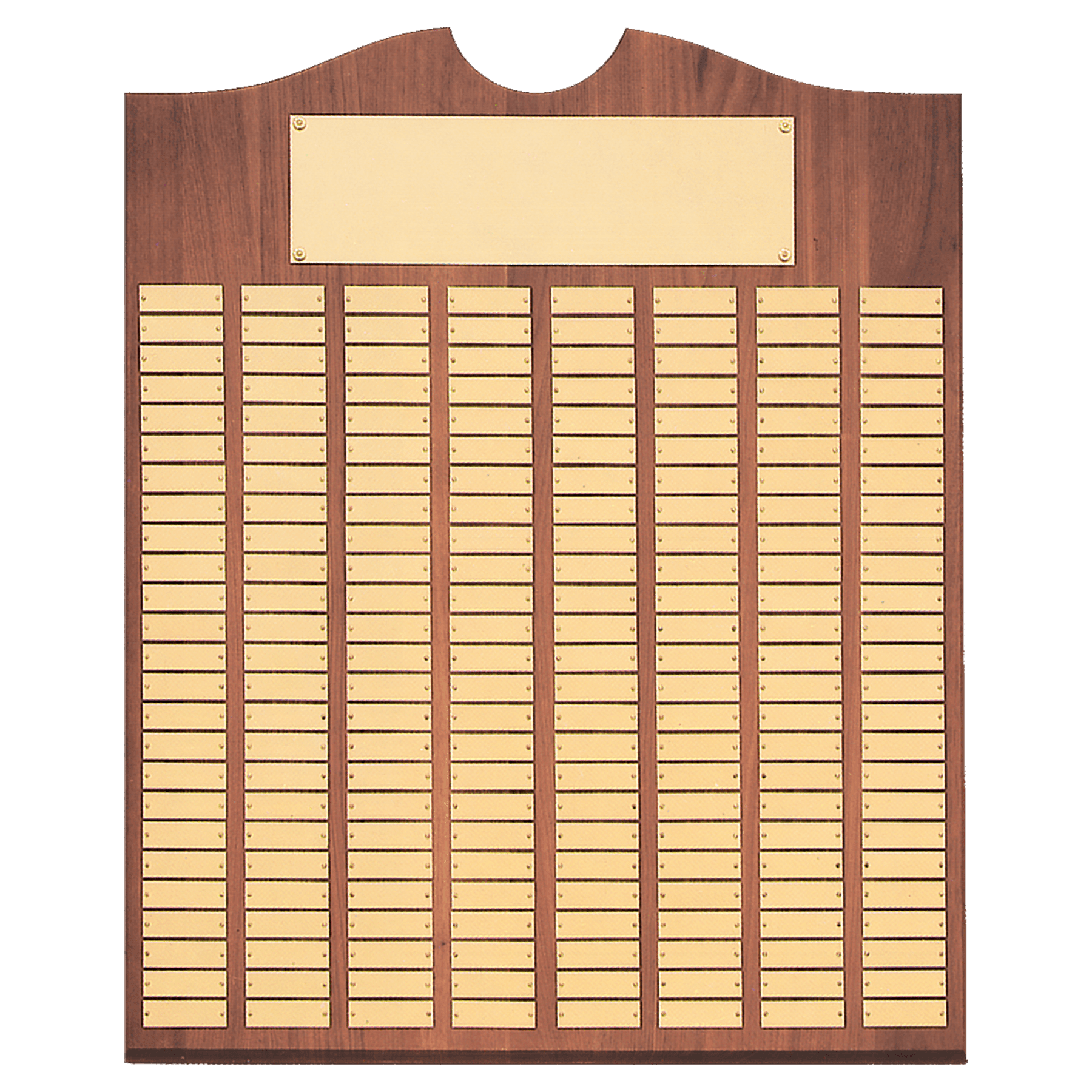Walnut 240 Plate Perpetual Plaque with Brushed Brass 28" x 35"/Plates 7/8" x 2 3/4" American Plates