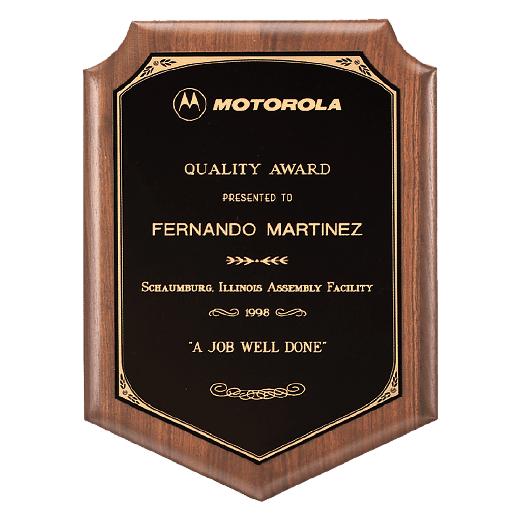 Walnut Plaque with Gold Border Laserable Black Brass 11" x 15" American Plate