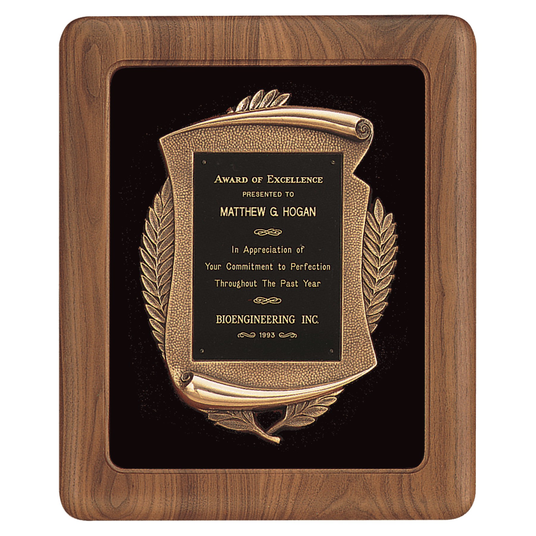 Walnut Frame w/Black Velour Back/Bronze Finish Frame/Black Brass 14" x 17" American Plate